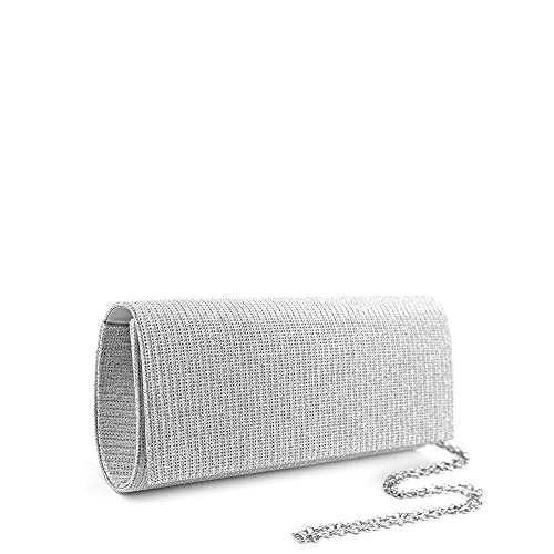 MODELISA - Bolso Fiesta, Clutch De Noche Con Brillo Para Mujer (Plata)