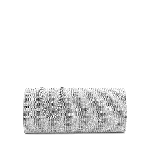 MODELISA - Bolso Fiesta, Clutch De Noche Con Brillo Para Mujer (Plata)