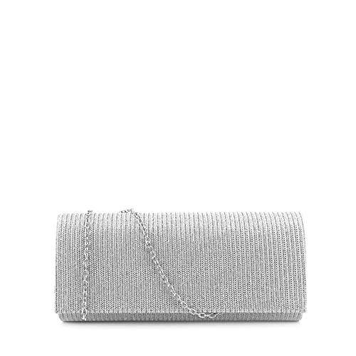 MODELISA - Bolso Fiesta, Clutch De Noche Con Brillo Para Mujer (Plata)