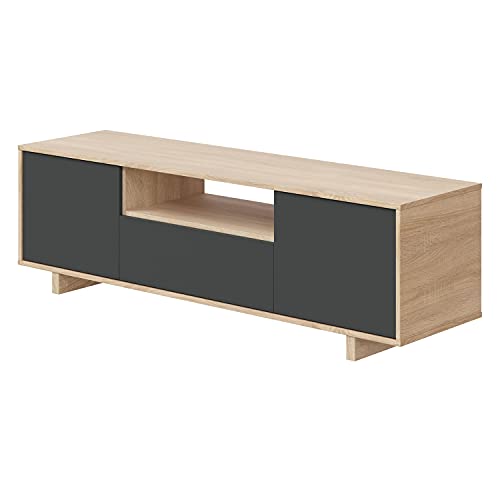 Modulo TV, Mueble de Salon, Juego de Muebles, Modelo Zaira, Acabado en Roble Canadian y Gris Antracita, Medidas: 150 cm (Ancho) x 46 cm (Alto) 41 cm (Fondo)