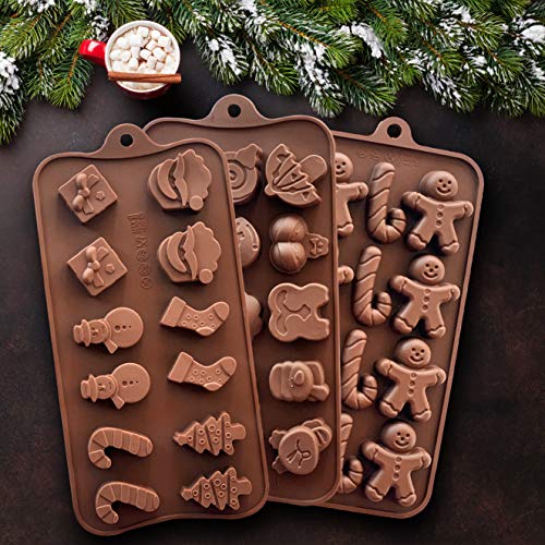 Moldes de Silicona Para Caramelos y Chocolates: Molde Flexible Para Caramelos Duros o Gomosos | Nuevas Formas | Moldes Para Hornear Para Muffins, Dulces y Chocolates - Diseño de Navidad, 6 Pzas