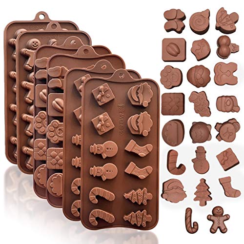 Moldes de Silicona Para Caramelos y Chocolates: Molde Flexible Para Caramelos Duros o Gomosos | Nuevas Formas | Moldes Para Hornear Para Muffins, Dulces y Chocolates - Diseño de Navidad, 6 Pzas