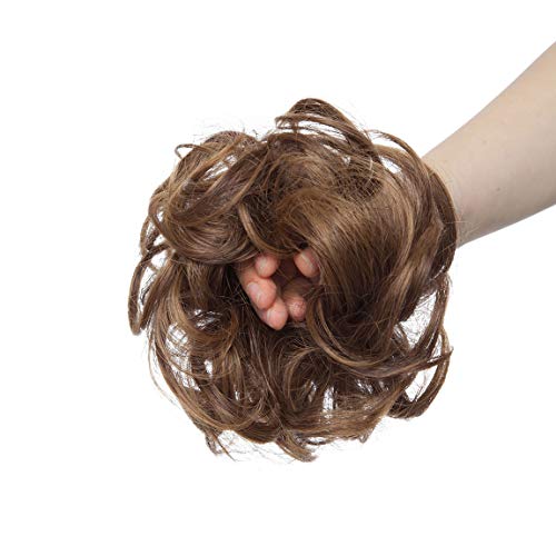 Moño Rizado Pedazo de Cabello Ondulado Extensiones de Cabello Messy Bun Updos Natural Hair Extensions Cinta para el Pelo Castaño claro medio a castaño claro