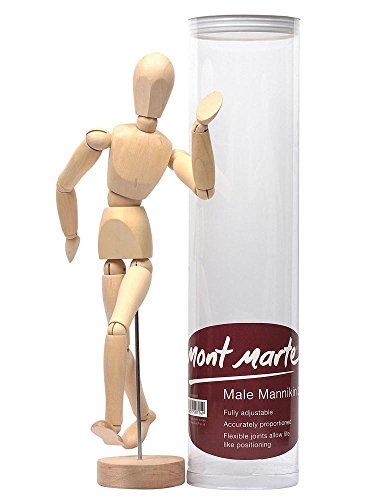 Mont Marte Maniqui Dibujo – Mannekin Masculino de 30cm – Muñeco articulado, Marioneta de Madera, Maniquí flexible, ideal como Modelo para Dibujar