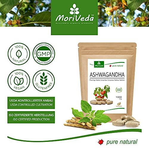 MoriVeda® - Ashwagandha tabletas 1000 mg o cápsulas 600 mg - ingredientes naturales - cereza de invierno, ginseng indio (120 tabletas)