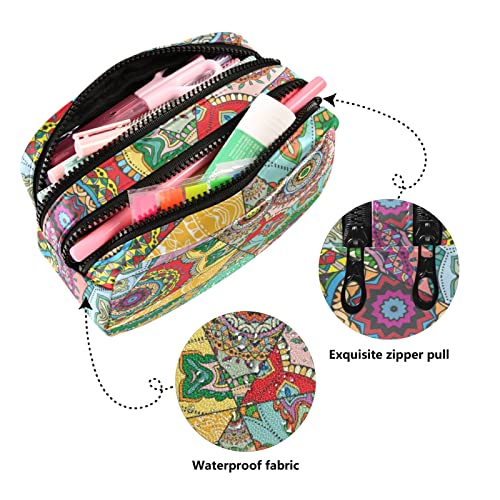 Mosaic Graffiti Patchwork indio, árabe y turco Motifs dos cremallera mujeres bolsa de maquillaje bolsa de almacenamiento de artículos de tocador portátil, bolsa grande organizador para damas y niñas