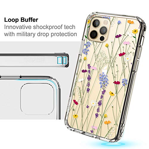 MOSNOVO Carcasa para iPhone 12 Pro Max, diseño floral de flores de lavanda con diseño de margaritas transparente de plástico transparente con carcasa protectora de TPU para iPhone 12 Pro Max