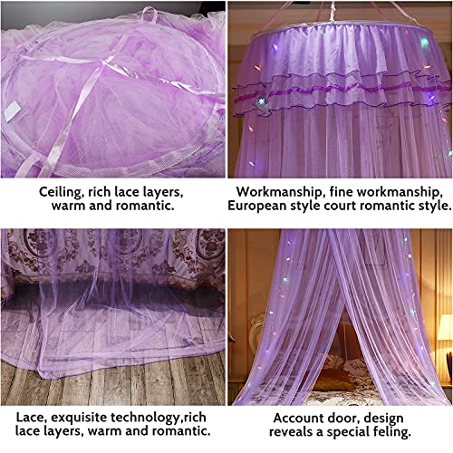 Mosquitera Cama, Mosquitera para Individual y Doble, Cama con Dosel Cortina de Dosel, Cortina de Cama con cúpula Transparente Universal Princess Mosquito Net para el hogar y los Viajes,Morado