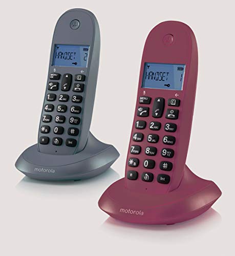 MOTOROLA Telefono fijo inalambrico digital DECT C1002GW Pack Duo - Color Gris y violeta - 2 unidades