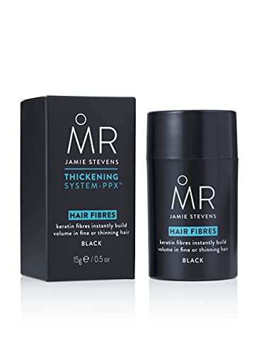 MR Hair Building Fibras Negras, 15 g. Disfraza y cubre el cabello adelgazante o calvo con fibras de queratina. Construye la densidad del cabello para hacer que el cabello se vea y se sienta más grueso