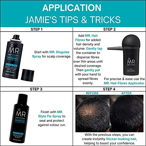 MR Hair Building Fibras Negras, 15 g. Disfraza y cubre el cabello adelgazante o calvo con fibras de queratina. Construye la densidad del cabello para hacer que el cabello se vea y se sienta más grueso