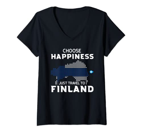 Mujer Elija la felicidad Finlandia raíces finlandesas Camiseta Cuello V