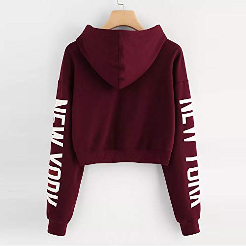 Mujer Sudaderas, ASHOP Deportivas Manga Larga Blusa Tops Casual Sweatshirt Primavera y Otoño Invierno New York Impresión Suelto Hoodie Cuello Redondo Sudaderas (Vino Rojo,S (EU:32-34))