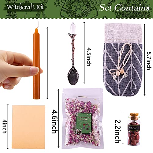 MULEVIP Suministros de Brujería 50 Pcs Kit de Brujería,Velas Hechizos Velas,Mini Piedras Naturales,Hierbas Secas y Velas Mágicas de Colores,Suministros de Oración,Hechizos,Magia,Brujería