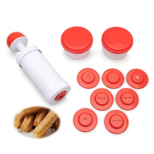 Murray Mallee Churro Maker – Tubo de plástico resistente para repostería Choux con 8 puntas de diseño de disco diferentes para freír churros – Completo con 2 cuencos para salsas