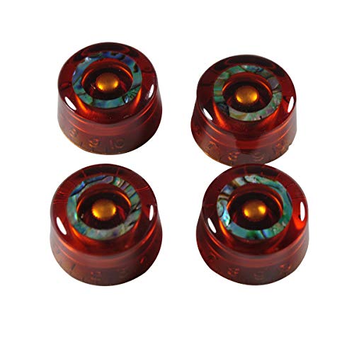 Musiclily Pro B-Stock Imperial Pulgadas Tamaño Abalone Circle Top Botones de Potenciómetro Speed Knobs Perillas para USA Guitarra Eléctrica Les Paul Style, Ámbar (Juego de 4)