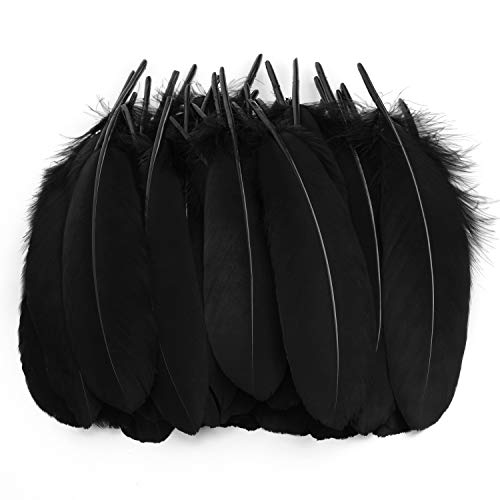 Mwoot Plumas de Ganso, 50pcs Natural Plumas para Manualidades Decoración para Disfraces Hats, Hogar Bricolaje, Ropa Casa Fiesta (accesorio de disfraz)-Negro