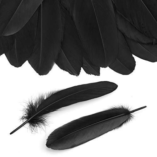 Mwoot Plumas de Ganso, 50pcs Natural Plumas para Manualidades Decoración para Disfraces Hats, Hogar Bricolaje, Ropa Casa Fiesta (accesorio de disfraz)-Negro