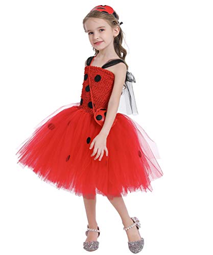 MYRISAM Disfraz de Ladybug para Niña Halloween Dress Up Cosplay Vestido Tutú de Mariquita + Máscara de ojos + Yo-Yo Bolsa Niños 3Pcs Trajes de Partido Carnaval Cumpleaños Navidad 3-4 años