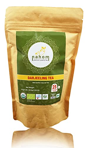 NAHOM Premium Darjeeling Loose Leaf Black Tea, Himalayan Black Tea - Flowery, Aromatic & Delicious | Picked & Packed in India | Champagne of Teas | 25 Tea Bags