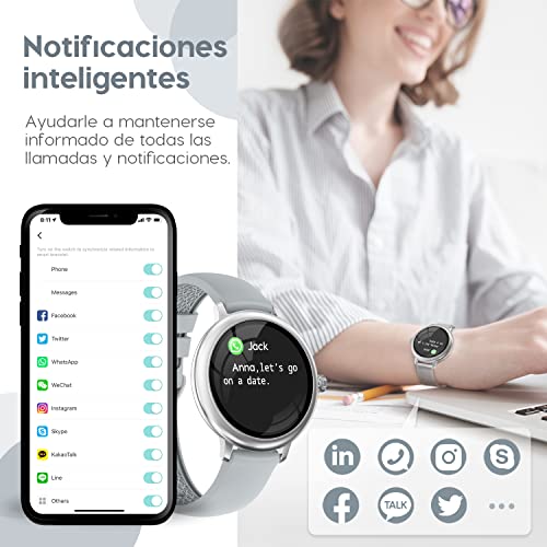 NAIXUES Smartwatch Mujer, Reloj Inteligente Impermeable 67, Monitor de Sueño y Caloría Pulsómetro, 7 Modos de Deportes, Notificaciones Inteligentes, Reloj Deportivo Mujer para Android iOS(Plata)