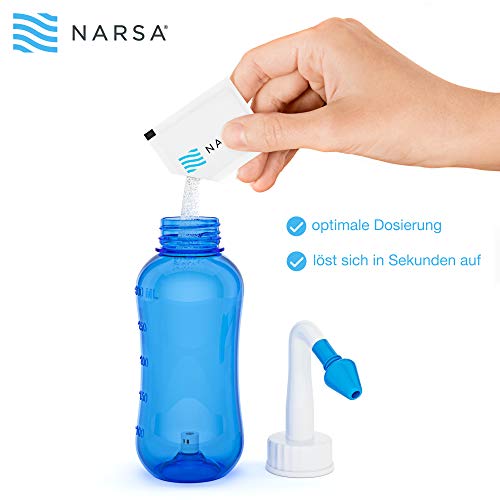 NARSA Set de lavado nasal con 30x sal lavado nasal · Para Aliviar la Congestión Nasal Causada por las Alergias, Infecciones, Polen y Impurezas