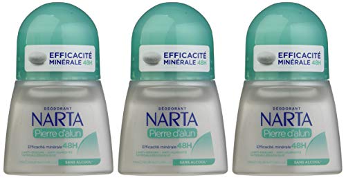 Narta – Desodorante de bola con piedra de alumbre para mujer – Eficacia 48 h – Lote de 3 unidades de 50 ml