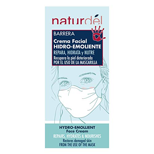 NATURDEL Crema Facial Hidro-emoliente. Repara, Hidrata y Nutre la piel seca o dañada por el uso de las Mascarillas, con Ácido Hialurónico y Omega 3 y 6, 75 ml