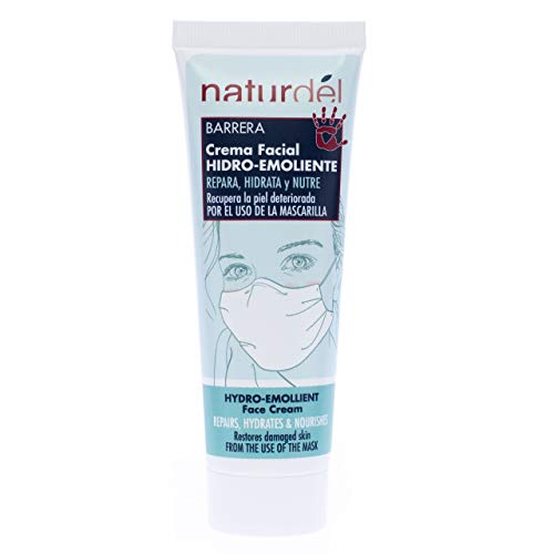 NATURDEL Crema Facial Hidro-emoliente. Repara, Hidrata y Nutre la piel seca o dañada por el uso de las Mascarillas, con Ácido Hialurónico y Omega 3 y 6, 75 ml