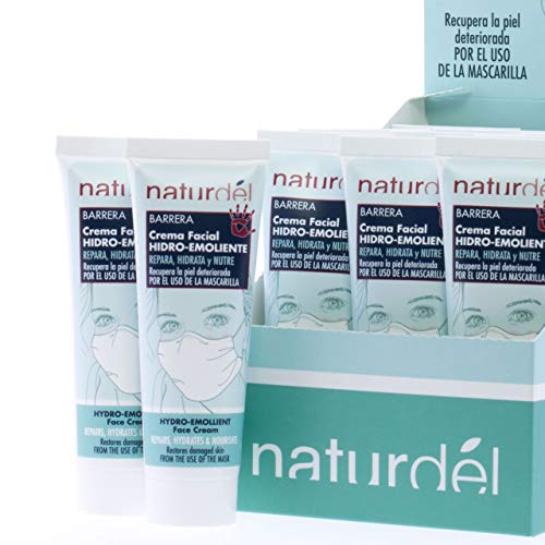 NATURDEL Crema Facial Hidro-emoliente. Repara, Hidrata y Nutre la piel seca o dañada por el uso de las Mascarillas, con Ácido Hialurónico y Omega 3 y 6, 75 ml