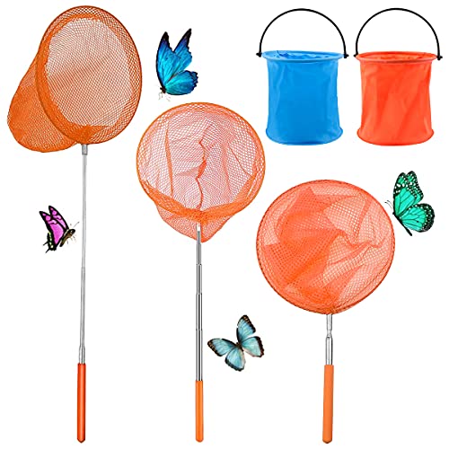 NC Redes de Mariposa Telescópicas Redes Pesca Extensibles Red Pesca Ninos Insectos Red de Captura y Cubo Plegable Portátil Atrapar Red,Red de Aterrizaje para acuarios,para Actividades Al Aire Libre