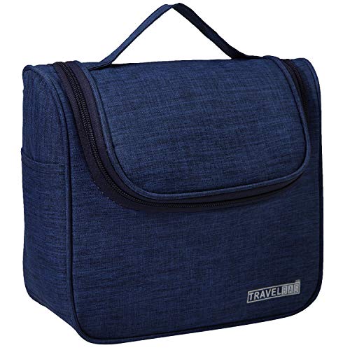 Neceser Hombres Mujeres, Kasgo Impermeable Bolsa de Aseo Bolso de Tocador Dopp Kit Estuche de Viaje para Maquillaje Bolsa de Cosmeticos Diario Bolsa de Lavado con Gancho Robusto Azul