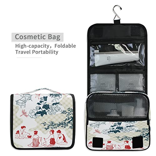 Neceser vintage japonesa mujer asiática geisha cosmética bolsa de maquillaje para mujeres, hombres y niñas viajando con gancho colgante accesorios portátiles organizador