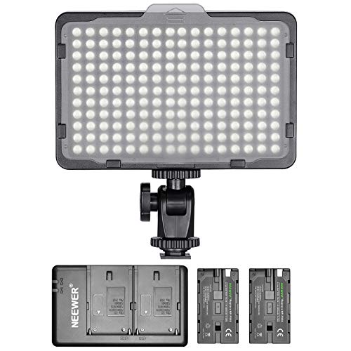 Neewer Panel de luz 176 LED Regulable con 2 Pilas de Litio de 2600 mAh Cargador Doble a USB para cámaras réflex Digitales Canon Nikon etc. para grabaciones de vídeo en Estudio fotográfico
