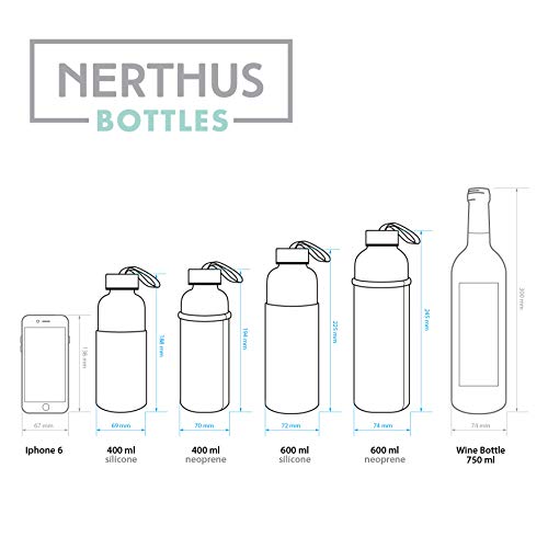 NERTHUS FIH 647 Botella Cristal Negro 400 ml, Funda de Neopreno, Vidrio