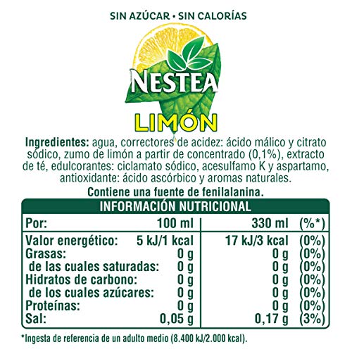 Nestea Té Negro Limón Sin Azúcar - Refresco de té sin gas - Lata 330 ml