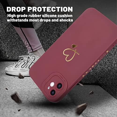 Newseego Funda Compatible con iPhone 11, Fashion Gold Love-Heart Patrón Diseño Flexible Suave Silicona Líquida Funda Protectora a Prueba de Golpes con Lente Todo Incluido para iPhone 11