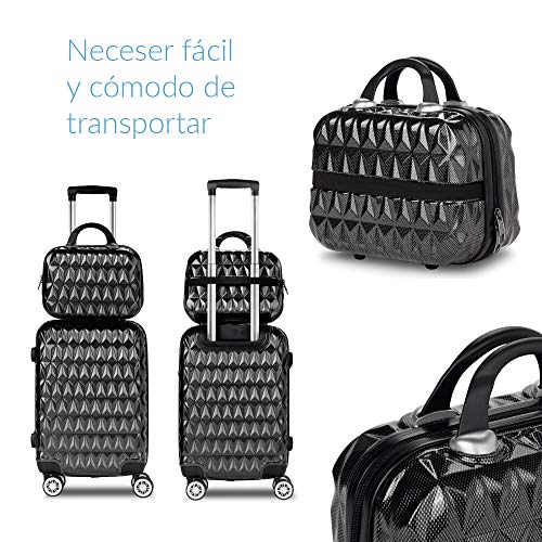 NEWTECK - Juegos de Maletas de 4 Ruedas Prisma Carbon 3pzs (55/65/75cm) + Neceser, ABS+Policarbonato, Cierre TSA Integrado y Práctico Interior. Set de Maletas de Viaje Rígidas, Resistentes y Ligeras