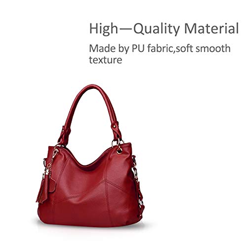 NICOLE & DORIS Bolso de Mano para Mujer Bolsos de Hombro de Cuero Suave Grande Elegante Bandolera Bolso Tote Bolso Con Bandolera Ajustable Rojo vino