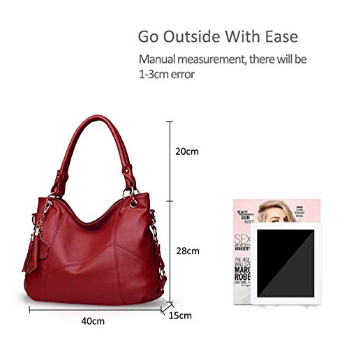 NICOLE & DORIS Bolso de Mano para Mujer Bolsos de Hombro de Cuero Suave Grande Elegante Bandolera Bolso Tote Bolso Con Bandolera Ajustable Rojo vino