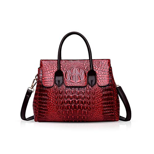 NICOLE & DORIS Bolsos de mujer Bolsos de asa superior de cocodrilo Cuero lujoso Bolsos de moda de PU Cuero Vino rojo