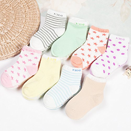 Niños Niñas Calcetines de Algodón Cómodo Suave Elasticity Absorber el Sudor primavera verano otoño Color Rosa 0-1 año ( Pack de 5 Pares)