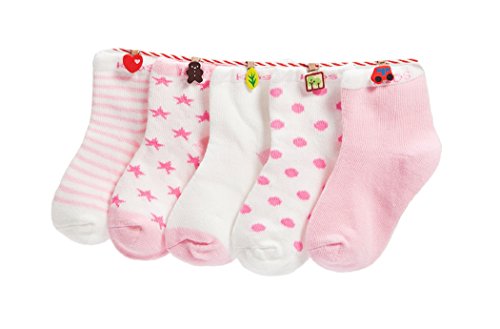 Niños Niñas Calcetines de Algodón Cómodo Suave Elasticity Absorber el Sudor primavera verano otoño Color Rosa 0-1 año ( Pack de 5 Pares)