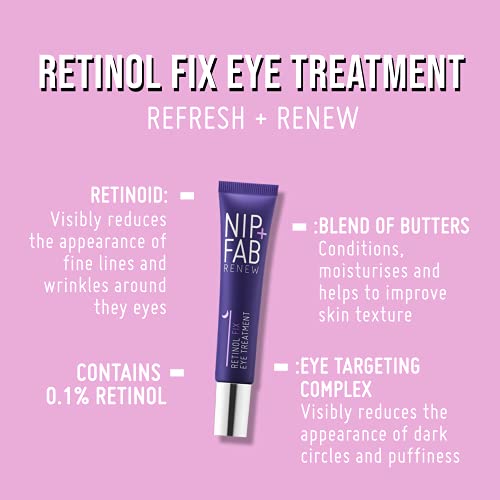 Nip + Fab Retinol Fix | Crema De Ojos Con Retinol | Crema De Contorno De Ojos | Crema Antiarrugas | Primeros Signos De Envejecimiento de la Piel | 15 ml