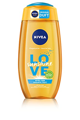 NIVEA Love Sunshine - Gel de ducha (250 ml), gel de ducha veraniego con aloe vera para una piel notablemente suave, ducha con el exclusivo aroma de crema solar Nivea Sun