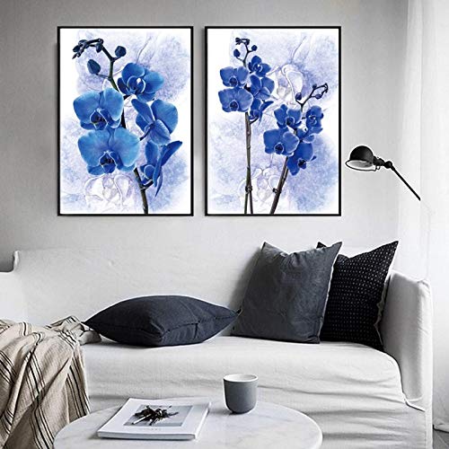 Nordic Violet Canvas Paintings Blue Flowers Plant Posters and Prints Decoración del hogar Cuadros de pared para la decoración de la sala de estar 45x60cmx2pcs Sin marco