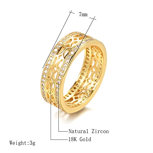 Novedades Anillo de Oro Real de 18 K de Doble Fila con Incrustaciones de microceras Anillos Huecos de circonita Natural para Mujer, joyería Fina para Fiesta de Boda