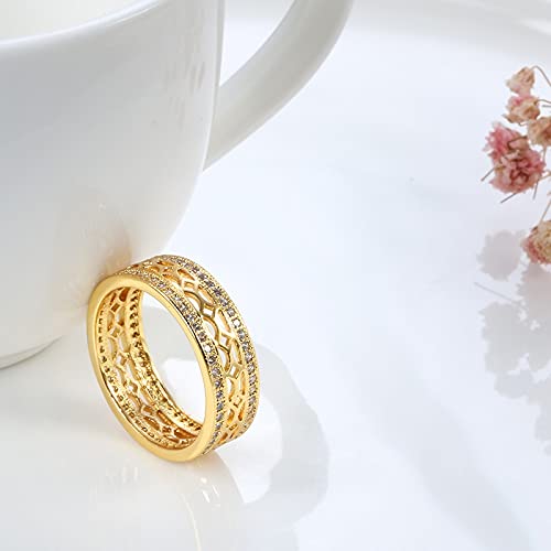 Novedades Anillo de Oro Real de 18 K de Doble Fila con Incrustaciones de microceras Anillos Huecos de circonita Natural para Mujer, joyería Fina para Fiesta de Boda