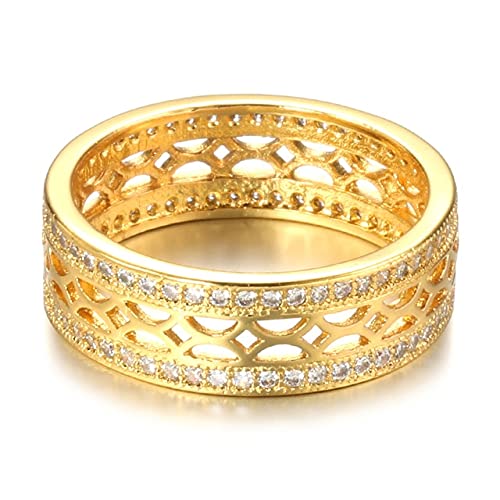 Novedades Anillo de Oro Real de 18 K de Doble Fila con Incrustaciones de microceras Anillos Huecos de circonita Natural para Mujer, joyería Fina para Fiesta de Boda