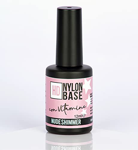 Nude Shimmer – Base Soak Off modelante fortalecedor de uñas con fibras de nailon, con polvo de luz brillante, vitaminas y calcio – Técnica semipermanentemente con refuerzo – 12 ml | Beauty Space Nails